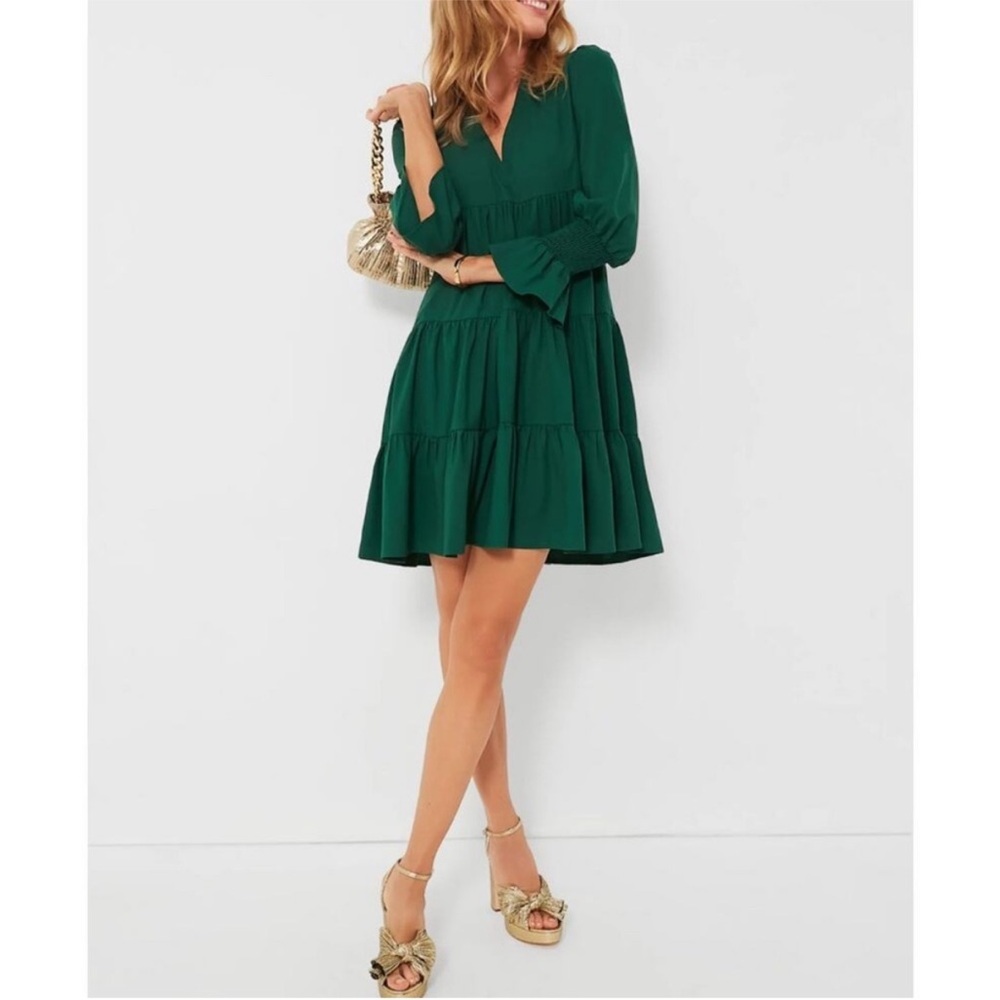 POMANDER PLACE Hunter Green Crepe Kenzo Dress‎